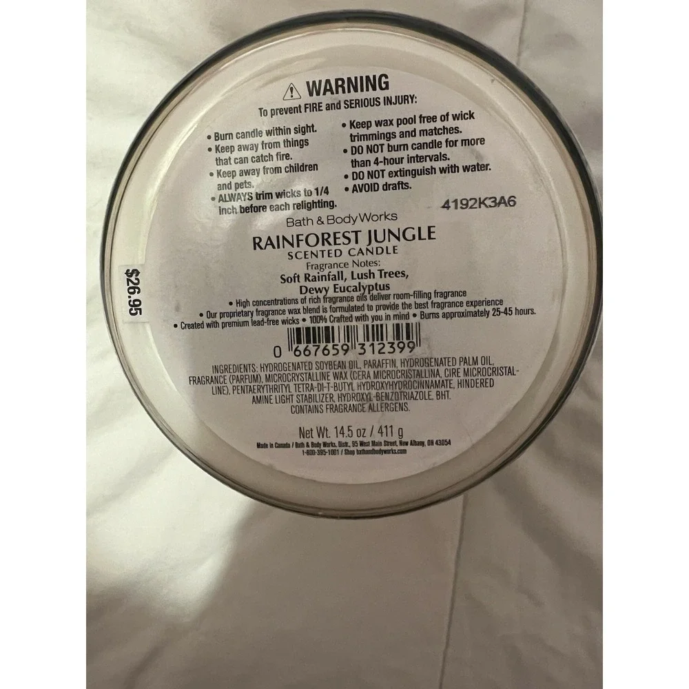 Bath & Body Works 3 Wick Candle RAINFOREST JUNGLE By Adriana Medina DISCONTINUED